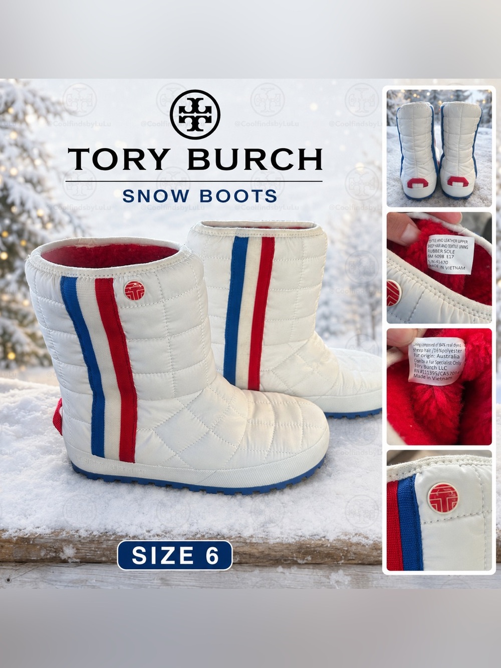 Tory Burch Sport White Quilted Nylon Puffer winter boots size 6